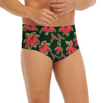 Watercolor Christmas Poinsettia Print Men's Briefs