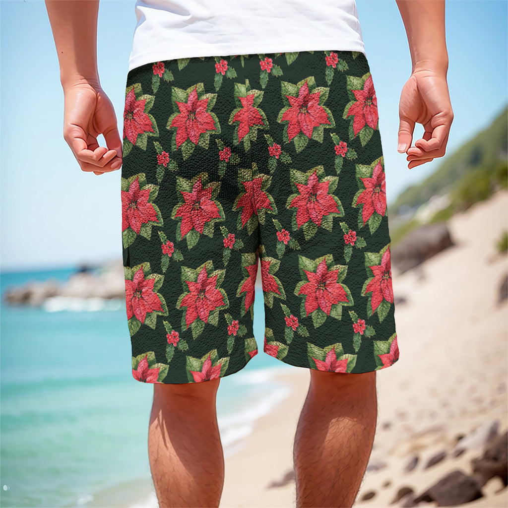 Watercolor Christmas Poinsettia Print Men's Cargo Shorts