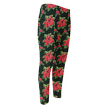 Watercolor Christmas Poinsettia Print Men's Compression Pants