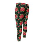 Watercolor Christmas Poinsettia Print Men's Compression Pants