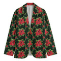 Watercolor Christmas Poinsettia Print Men's Cotton Blazer