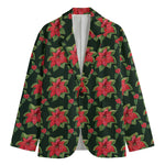 Watercolor Christmas Poinsettia Print Men's Cotton Blazer