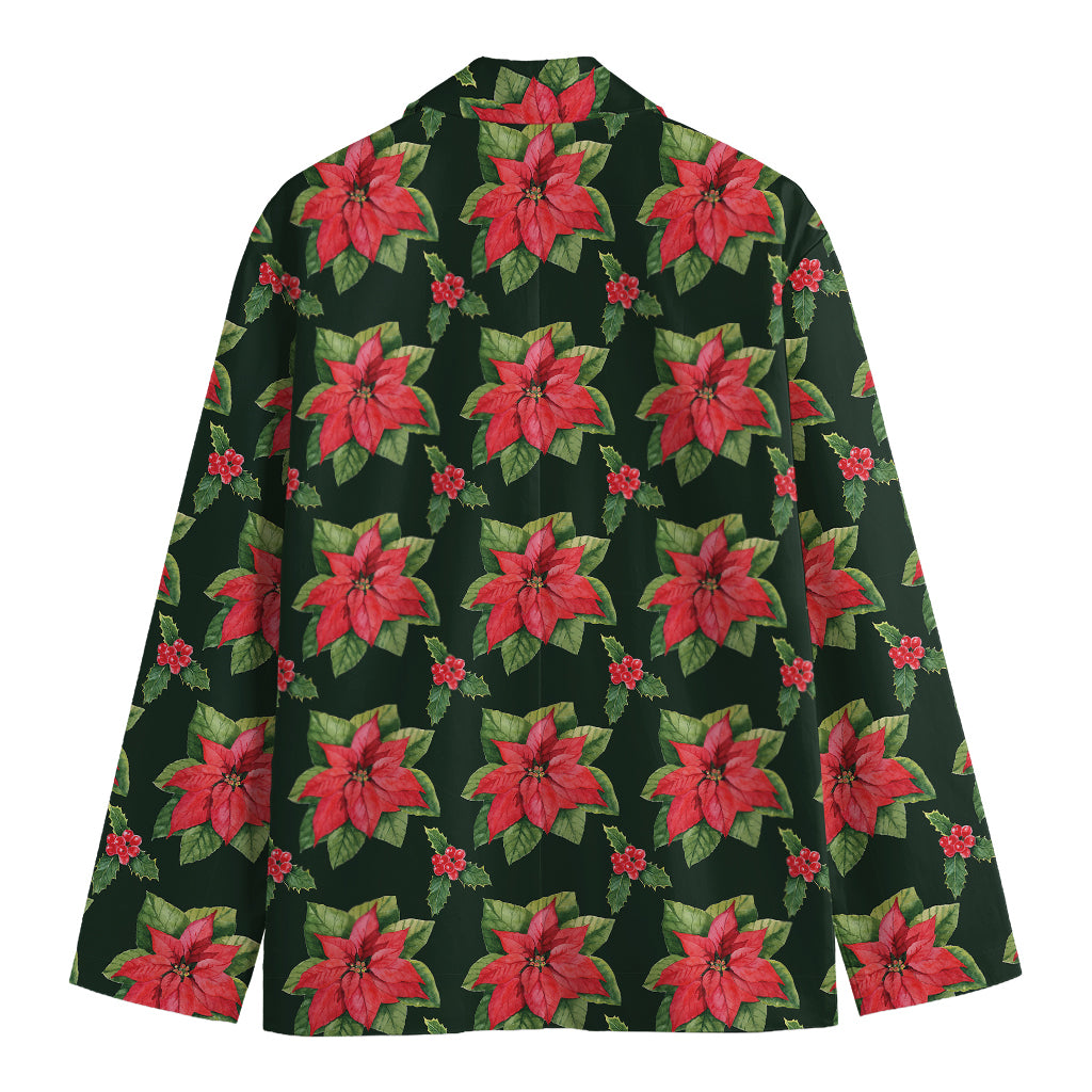 Watercolor Christmas Poinsettia Print Men's Cotton Blazer