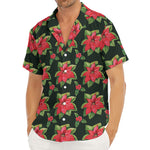 Watercolor Christmas Poinsettia Print Men's Deep V-Neck Shirt