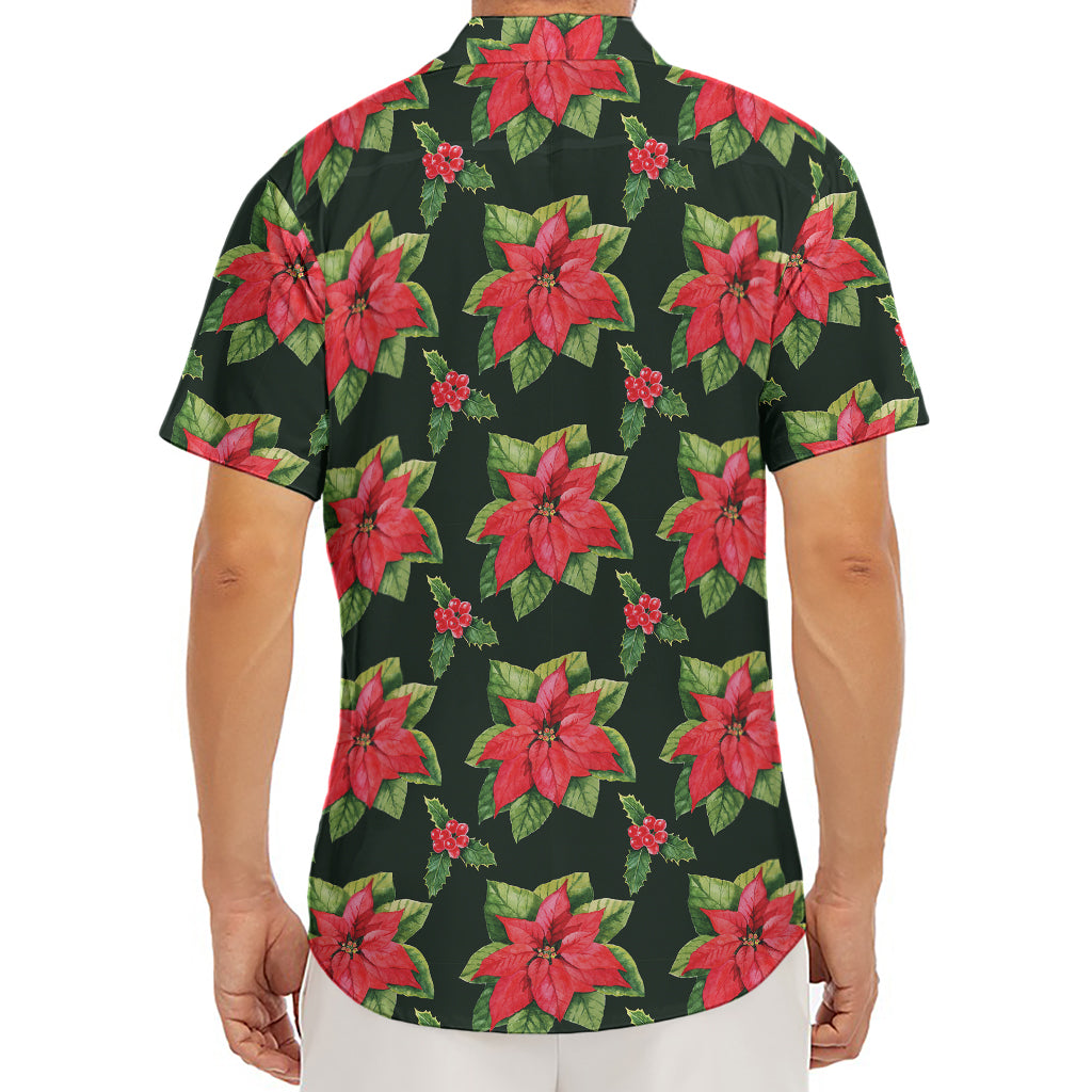 Watercolor Christmas Poinsettia Print Men's Deep V-Neck Shirt