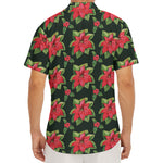 Watercolor Christmas Poinsettia Print Men's Deep V-Neck Shirt