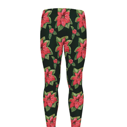 Watercolor Christmas Poinsettia Print Men's leggings