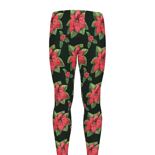 Watercolor Christmas Poinsettia Print Men's leggings