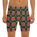 Watercolor Christmas Poinsettia Print Men's Long Boxer Briefs