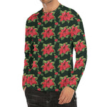 Watercolor Christmas Poinsettia Print Men's Long Sleeve Rash Guard