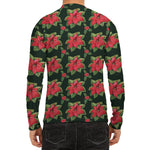 Watercolor Christmas Poinsettia Print Men's Long Sleeve Rash Guard