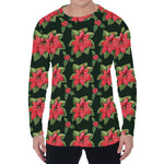 Watercolor Christmas Poinsettia Print Men's Long Sleeve T-Shirt