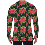 Watercolor Christmas Poinsettia Print Men's Long Sleeve T-Shirt