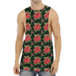 Watercolor Christmas Poinsettia Print Men's Muscle Tank Top