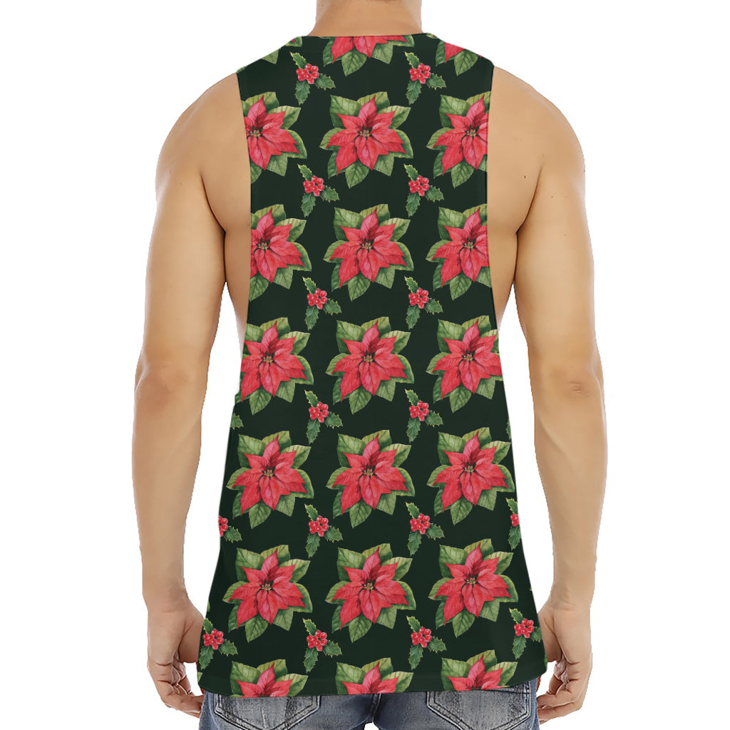 Watercolor Christmas Poinsettia Print Men's Muscle Tank Top