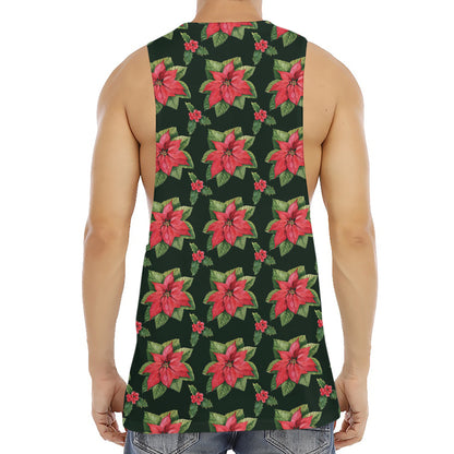 Watercolor Christmas Poinsettia Print Men's Muscle Tank Top