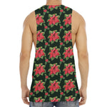 Watercolor Christmas Poinsettia Print Men's Muscle Tank Top