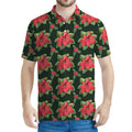 Watercolor Christmas Poinsettia Print Men's Polo Shirt