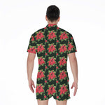 Watercolor Christmas Poinsettia Print Men's Rompers