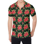 Watercolor Christmas Poinsettia Print Men's Shirt