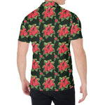 Watercolor Christmas Poinsettia Print Men's Shirt