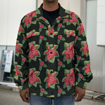 Watercolor Christmas Poinsettia Print Men's Shirt Jacket