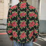 Watercolor Christmas Poinsettia Print Men's Shirt Jacket