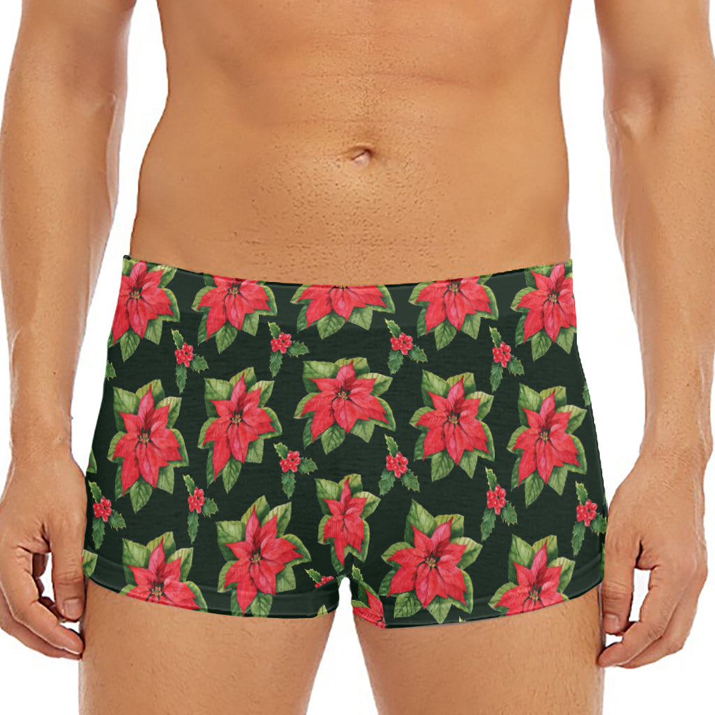 Watercolor Christmas Poinsettia Print Men's Short Boxer Briefs