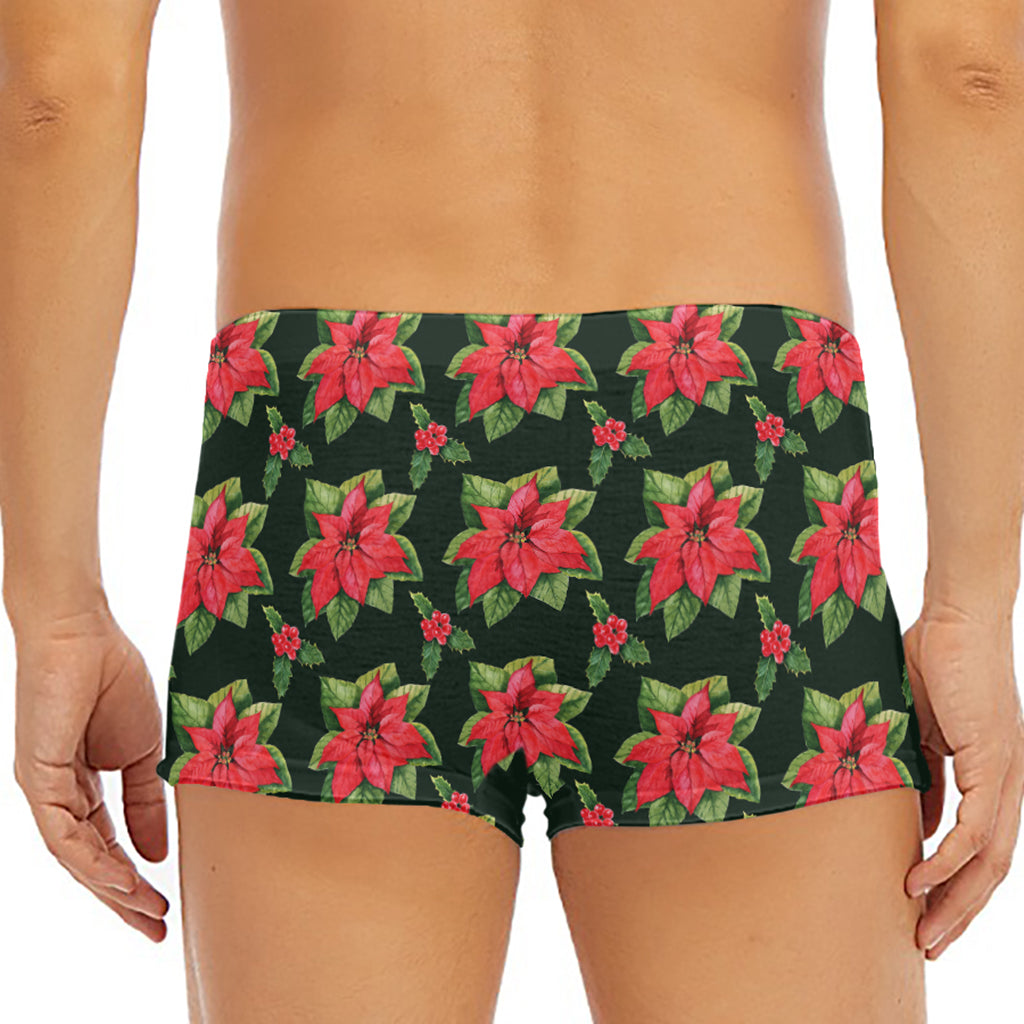 Watercolor Christmas Poinsettia Print Men's Short Boxer Briefs