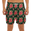 Watercolor Christmas Poinsettia Print Men's Split Running Shorts