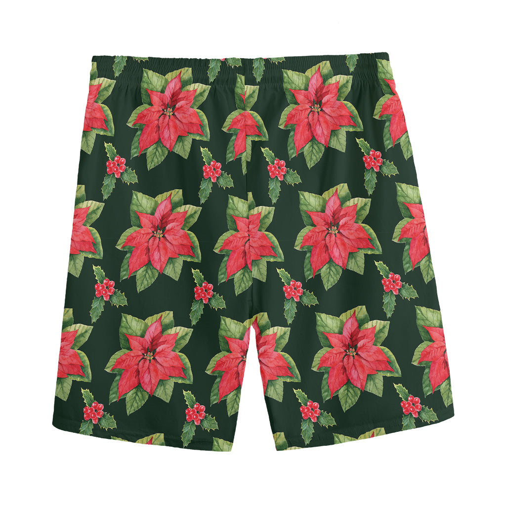 Watercolor Christmas Poinsettia Print Men's Sports Shorts