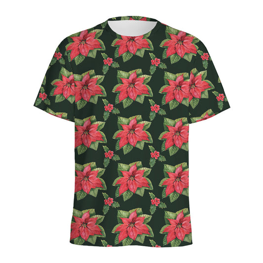Watercolor Christmas Poinsettia Print Men's Sports T-Shirt