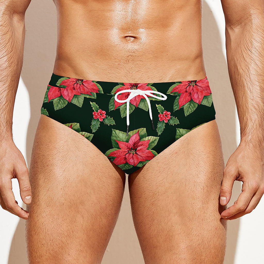 Watercolor Christmas Poinsettia Print Men's Swim Briefs