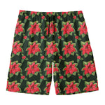 Watercolor Christmas Poinsettia Print Men's Swim Trunks