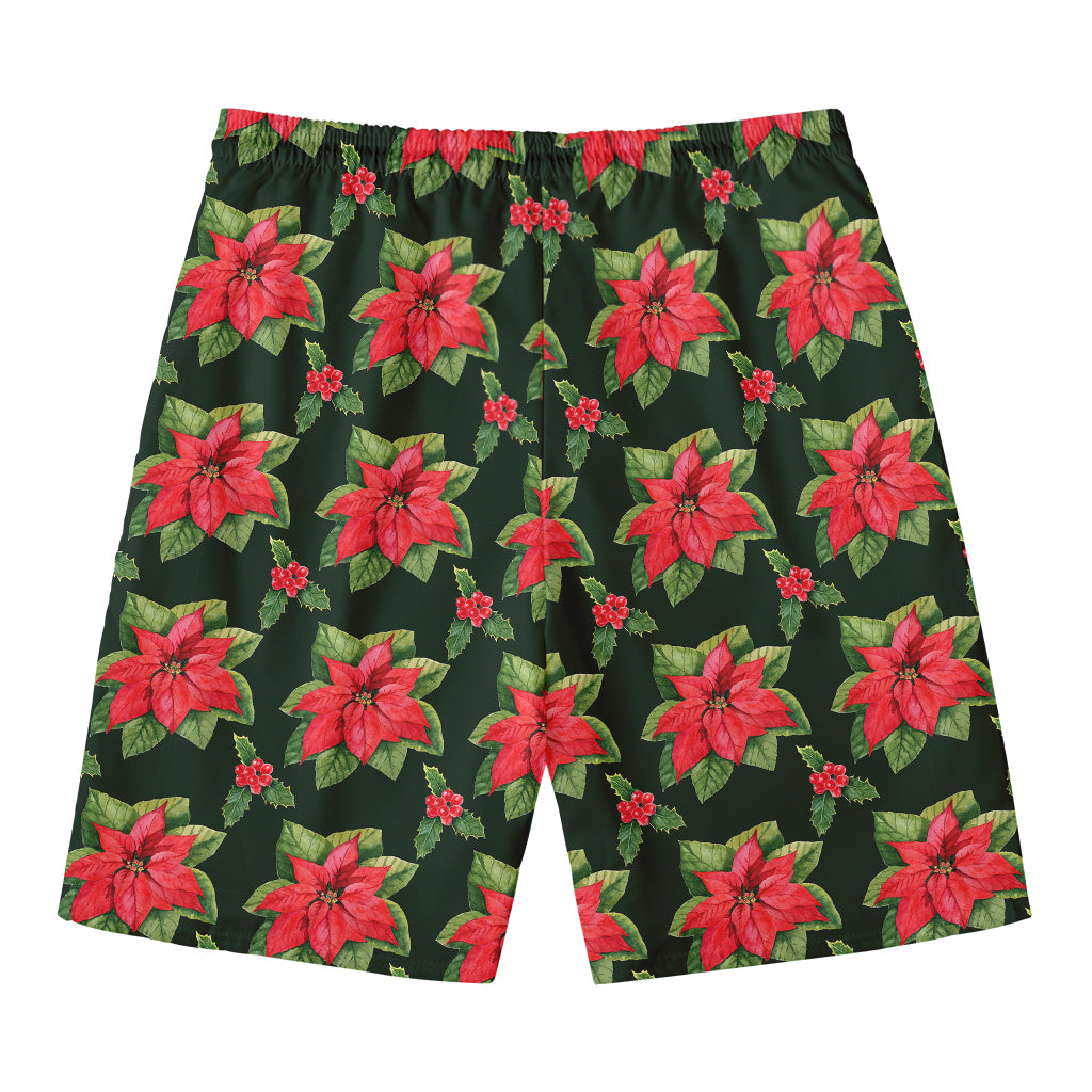 Watercolor Christmas Poinsettia Print Men's Swim Trunks
