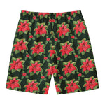 Watercolor Christmas Poinsettia Print Men's Swim Trunks