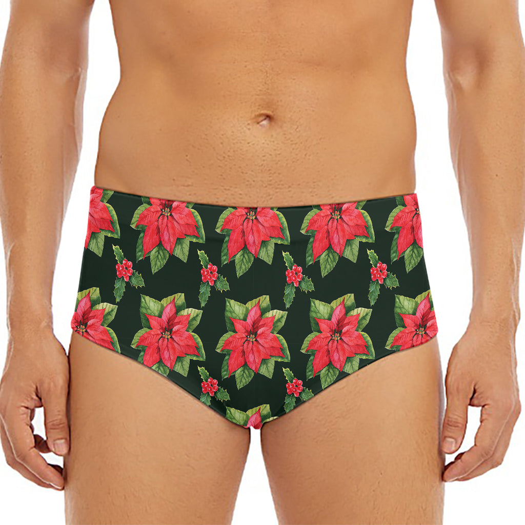 Watercolor Christmas Poinsettia Print Men's Triangle Swim Briefs