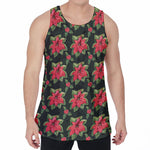 Watercolor Christmas Poinsettia Print Men's Velvet Tank Top
