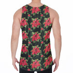 Watercolor Christmas Poinsettia Print Men's Velvet Tank Top
