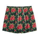 Watercolor Christmas Poinsettia Print Mesh Shorts