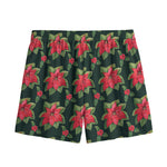 Watercolor Christmas Poinsettia Print Mesh Shorts