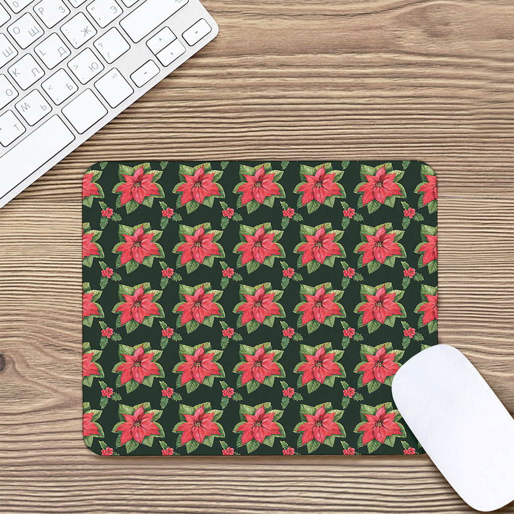 Watercolor Christmas Poinsettia Print Mouse Pad
