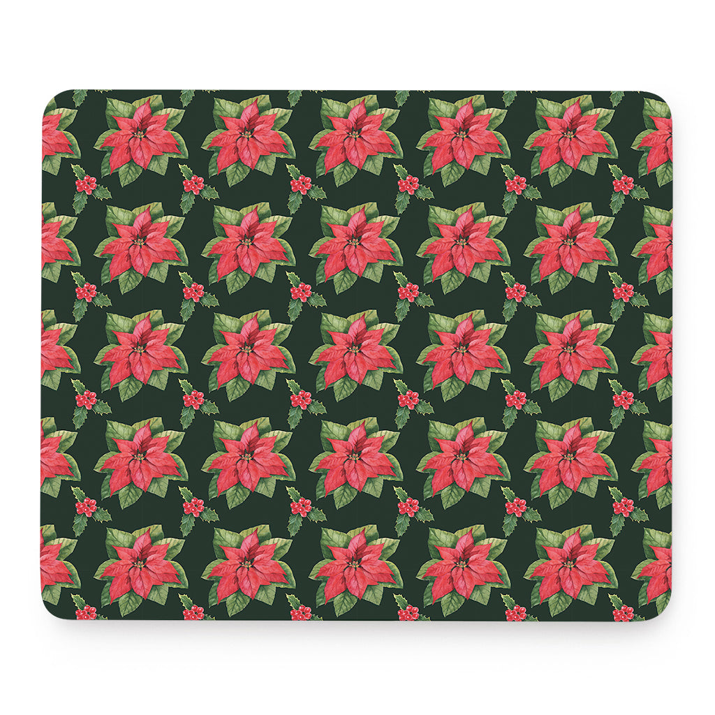 Watercolor Christmas Poinsettia Print Mouse Pad