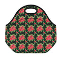 Watercolor Christmas Poinsettia Print Neoprene Lunch Bag