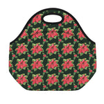Watercolor Christmas Poinsettia Print Neoprene Lunch Bag