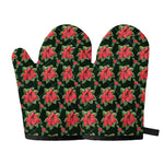 Watercolor Christmas Poinsettia Print Oven Mitts
