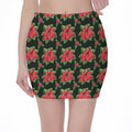 Watercolor Christmas Poinsettia Print Pencil Mini Skirt