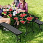 Watercolor Christmas Poinsettia Print Picnic Table Cover