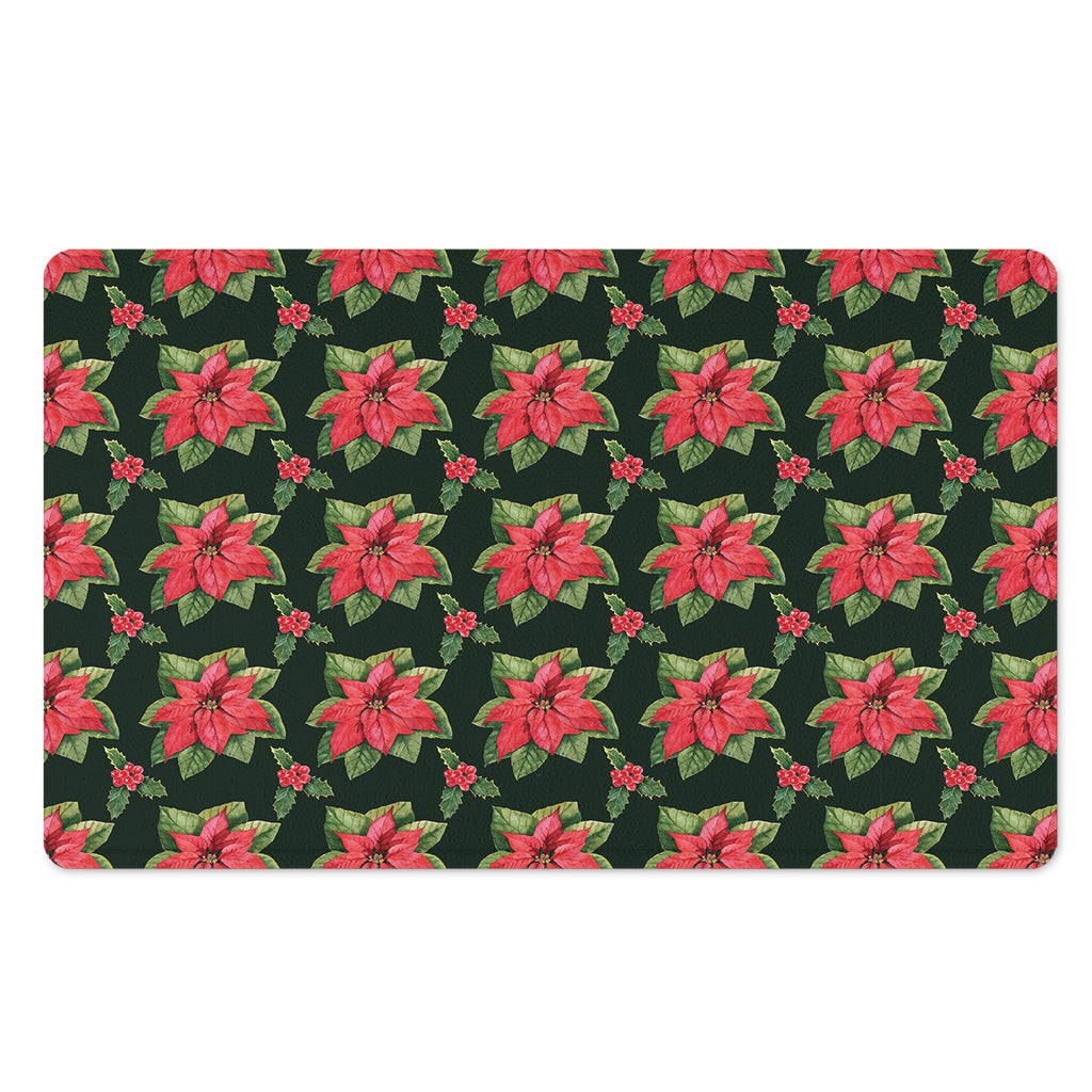 Watercolor Christmas Poinsettia Print Polyester Doormat
