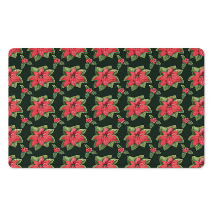 Watercolor Christmas Poinsettia Print Polyester Doormat